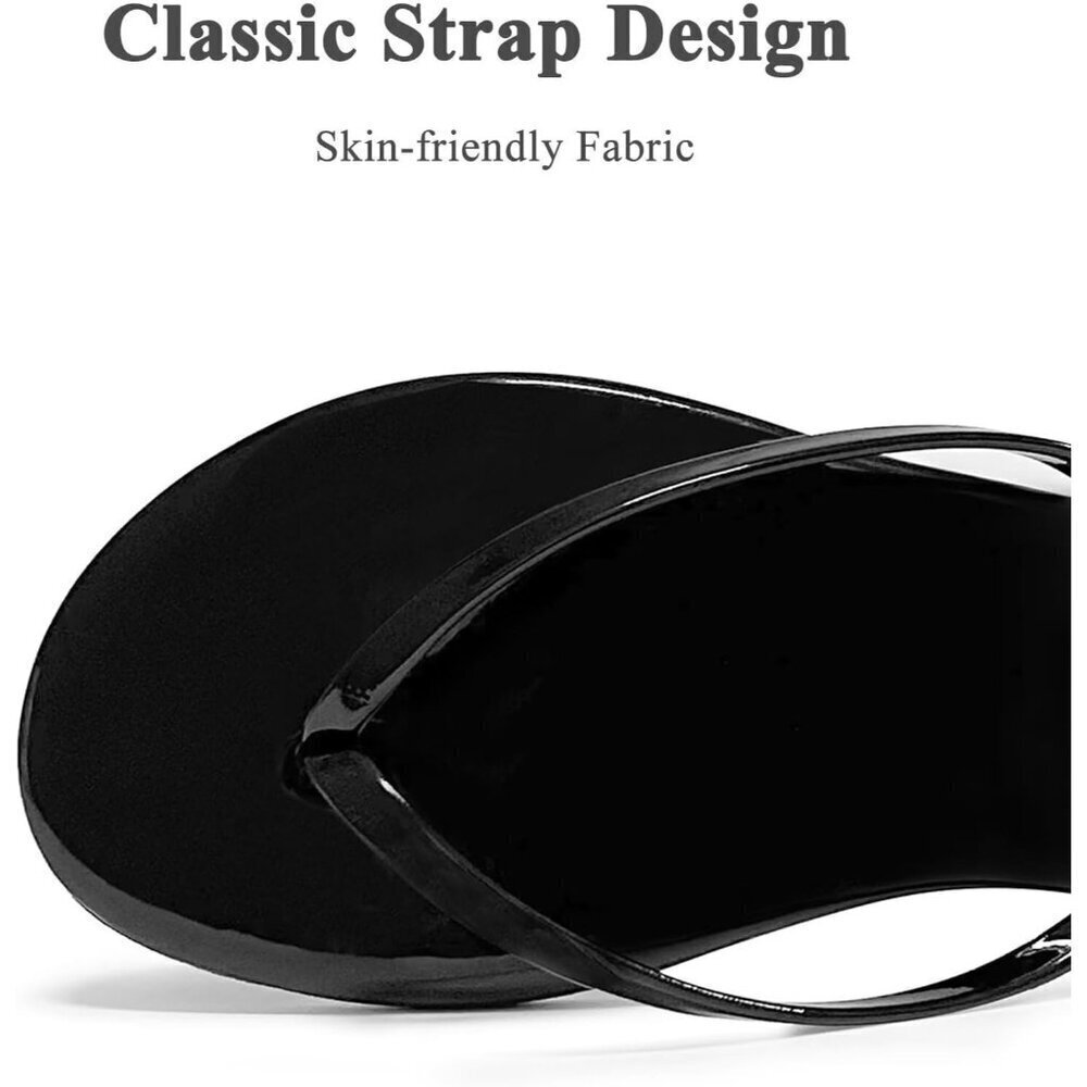 🆕 Black Patent Leather Flip Flops Women’s Dressy Thong Sandals Rubber Sole 2025 - Picture 2 of 5